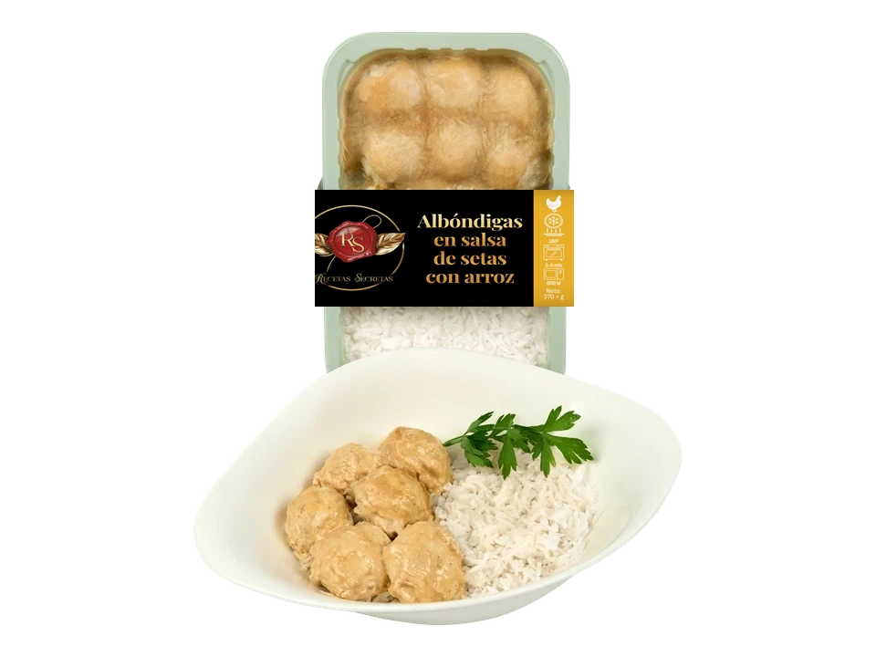 Meatballs in mushroom sauce with rice